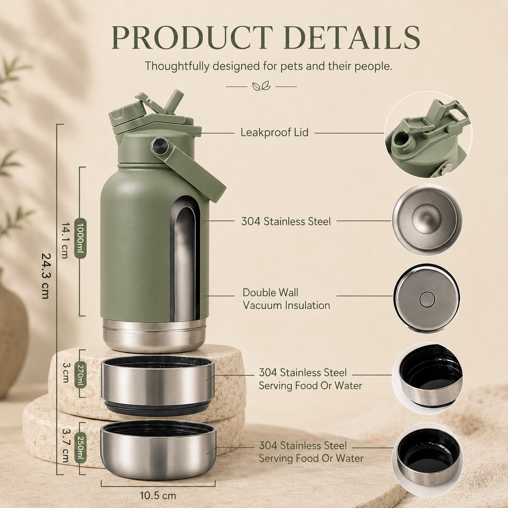 3-in-1 Portable Bottle & Bowl Set
